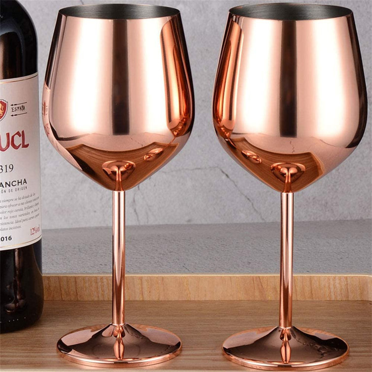 shanglixiansenxinmaoyi Copper Stainless Steel Wine Glasses Stemmed Goblets 17Oz Shatterproof Set